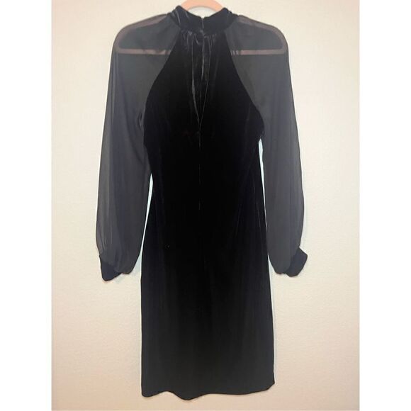 Calvin Klein Sheer Sleeve Mock Neck Velvet Dress New - Picture 9 of 10